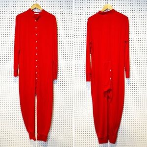 Hotouch | Men's Classic‎ Red Union Suit One Piece Pajama w/n Rear Button Flap